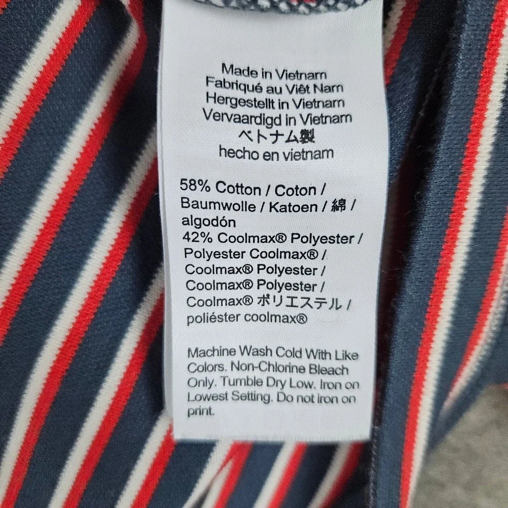 J Crew Men's Polo Shirt Size L Red White Gray Stripes Cotton & Coolmax Polyester